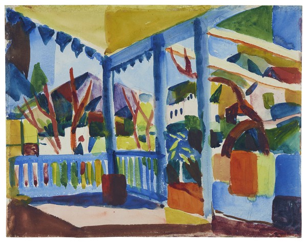 August Macke, Terrasse des Landhauses in St. Germain, 1914, Aquarell auf Papier, LWL-Museum für Kunst und Kultur, Münster